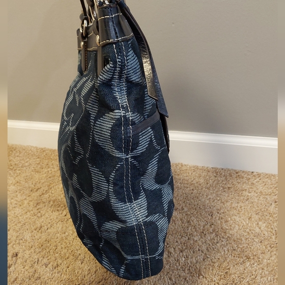 COACH Poppy Glam Signature Denim Tote - Picture 13 of 16